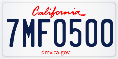 CA license plate 7MFO500