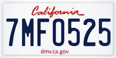 CA license plate 7MFO525