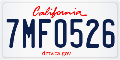 CA license plate 7MFO526