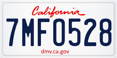 CA license plate 7MFO528