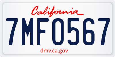 CA license plate 7MFO567