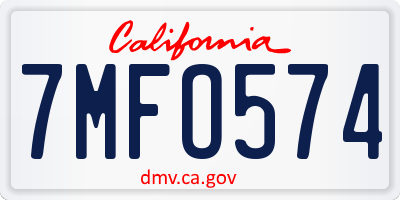 CA license plate 7MFO574