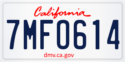 CA license plate 7MFO614