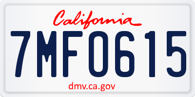 CA license plate 7MFO615