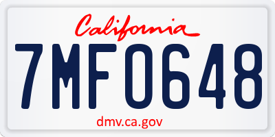 CA license plate 7MFO648