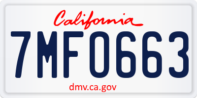 CA license plate 7MFO663
