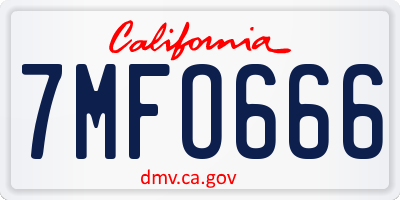 CA license plate 7MFO666