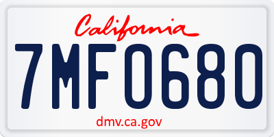 CA license plate 7MFO680