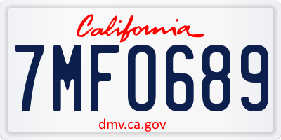 CA license plate 7MFO689