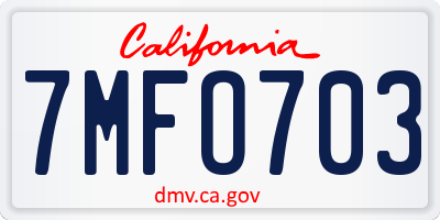 CA license plate 7MFO703