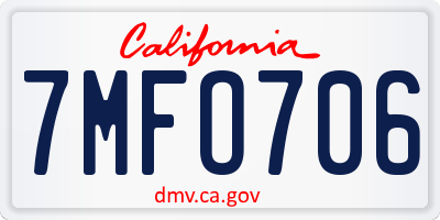 CA license plate 7MFO706