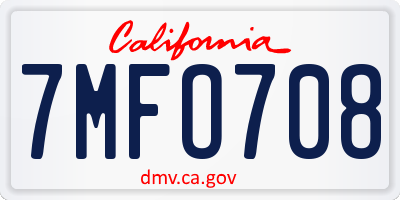 CA license plate 7MFO708