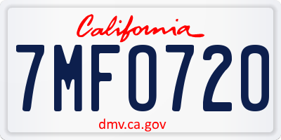 CA license plate 7MFO720