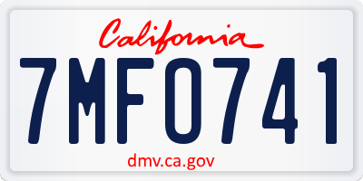 CA license plate 7MFO741