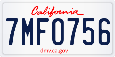 CA license plate 7MFO756