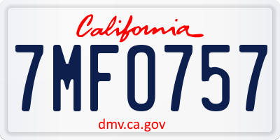 CA license plate 7MFO757