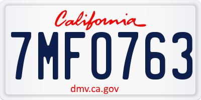 CA license plate 7MFO763