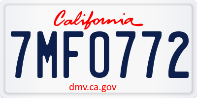 CA license plate 7MFO772