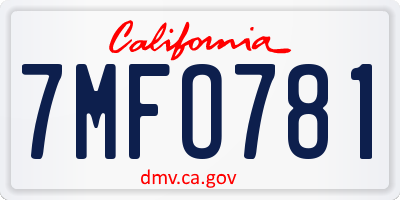CA license plate 7MFO781