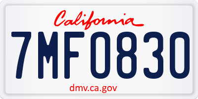 CA license plate 7MFO830