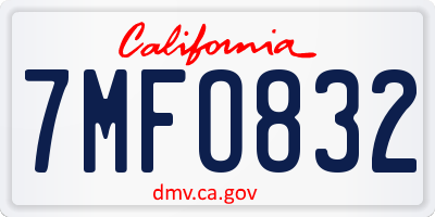 CA license plate 7MFO832