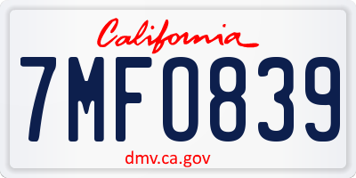 CA license plate 7MFO839