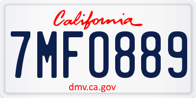 CA license plate 7MFO889