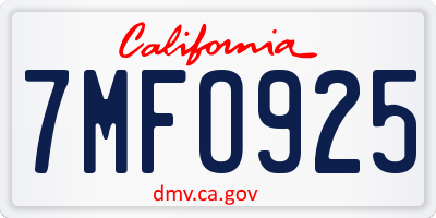 CA license plate 7MFO925
