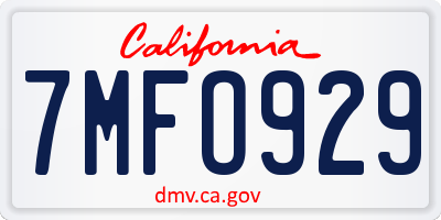 CA license plate 7MFO929