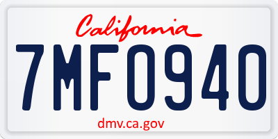 CA license plate 7MFO940