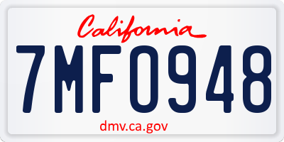CA license plate 7MFO948