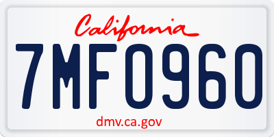 CA license plate 7MFO960