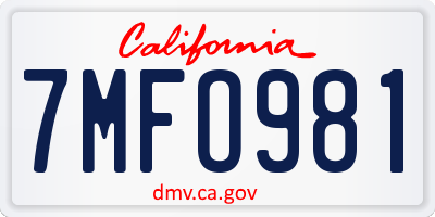 CA license plate 7MFO981