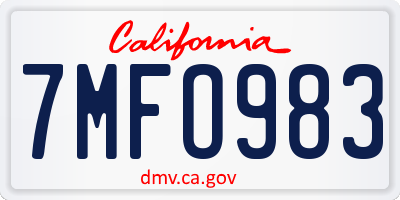 CA license plate 7MFO983