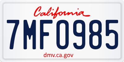 CA license plate 7MFO985
