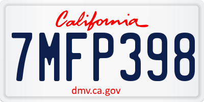 CA license plate 7MFP398