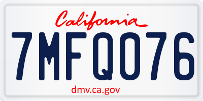 CA license plate 7MFQ076