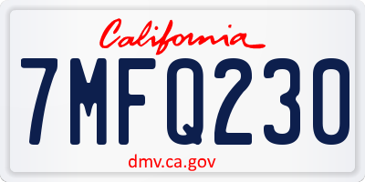 CA license plate 7MFQ230