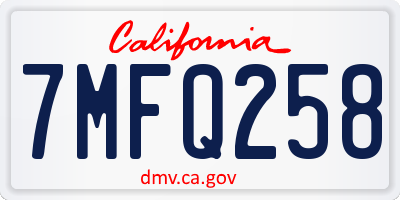 CA license plate 7MFQ258