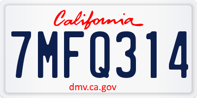 CA license plate 7MFQ314