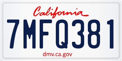 CA license plate 7MFQ381