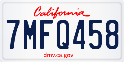 CA license plate 7MFQ458