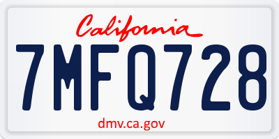 CA license plate 7MFQ728