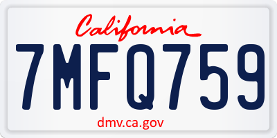 CA license plate 7MFQ759