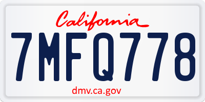 CA license plate 7MFQ778
