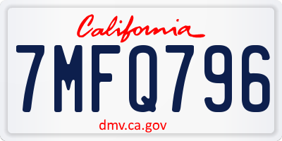 CA license plate 7MFQ796