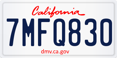 CA license plate 7MFQ830