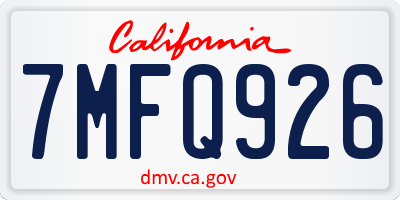 CA license plate 7MFQ926