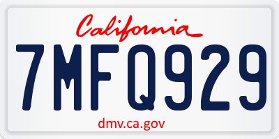 CA license plate 7MFQ929
