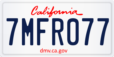 CA license plate 7MFR077